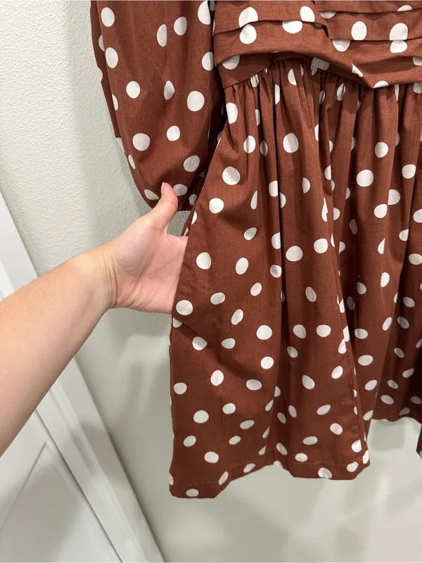 Abercrombie & Fitch Rust Polka Dot Square Neck Puff Sleeve Mini - Image 8