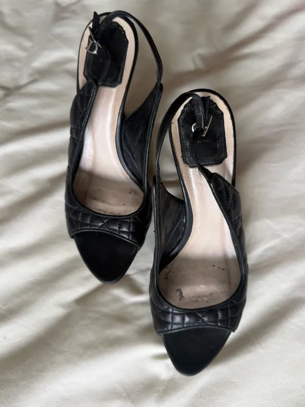 Dior | Navy Quilted Open-Toe Slingback Heels with D Charm | 39 - Image 4