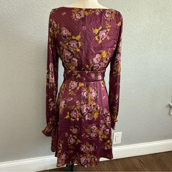 Free People Purple Gold Morning Floral Mini‎ Dress Size 12 Boho - Image 7
