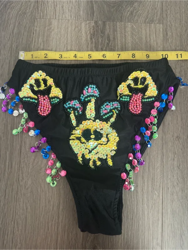 iHeartRaves womens Sequin Mushroom High Waisted Rave Bottoms Colorful Jewel Fringe Festival - Image 5