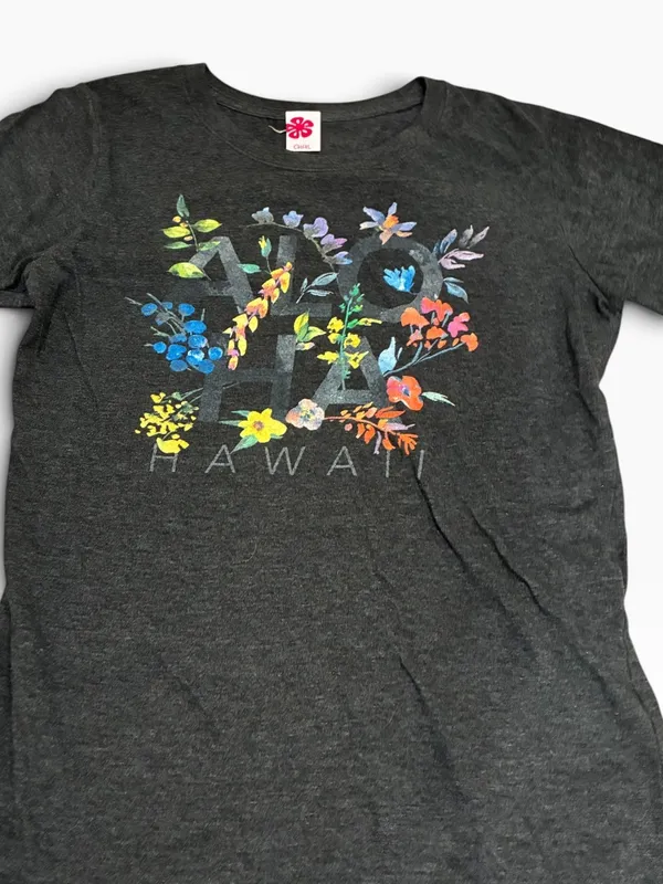 Hawaii Aloha Official Black Floral Women's Graphic Short Sleeve Tee - Image 4