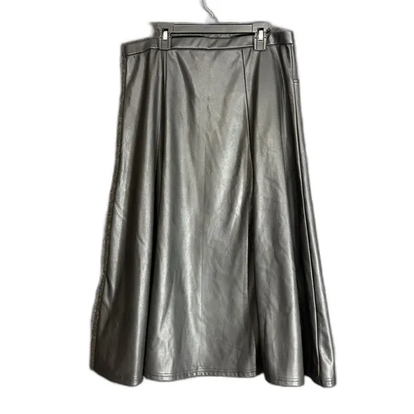 New LuLaRoe Elegant Womens Size Large Avery Skirt Black Faux Leather Midi Career - Image 3