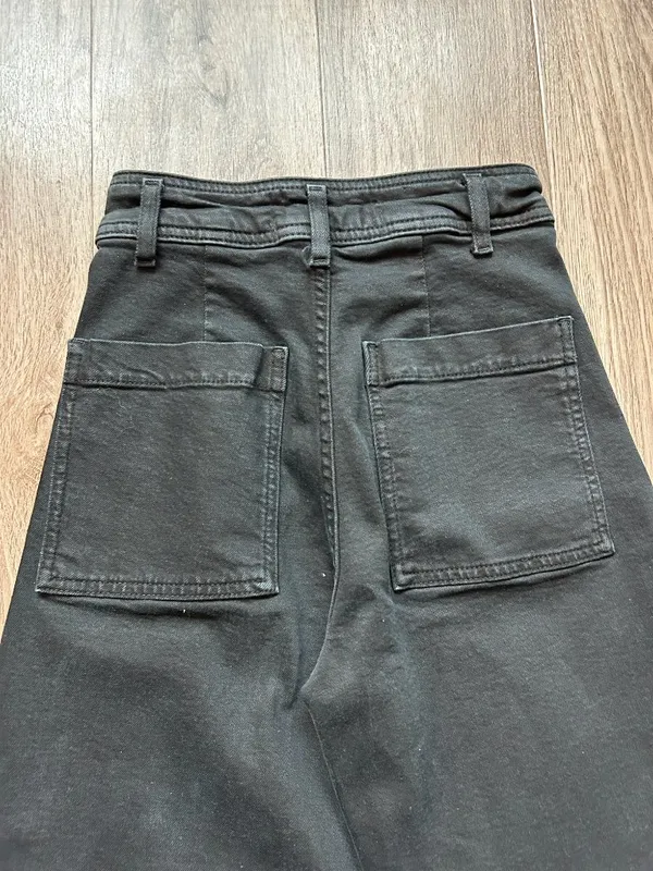 Zara The Marine Straight Wide Leg Raw Hem Jeans in Black Size 0 - Image 12