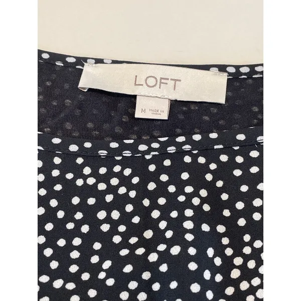 Ann Taylor LOFT Polka Dot Knot‑Front Top Size M Black White - Image 5
