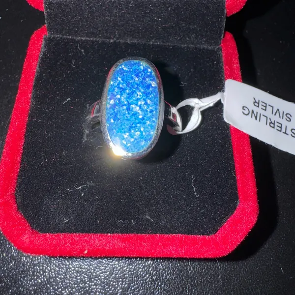 Sterling Silver blue Green synthetic opal ring NWT size 7 - Image 2