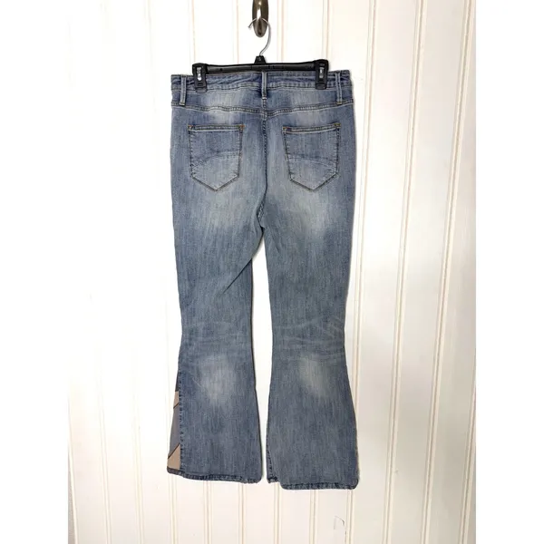 Driftwood Farrah Flare Jeans Faux Suede Patchwork Light Wash Blue Size 31 - Image 9