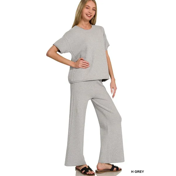 Zenana Viscose Round Neck Top & Pants Set‎ - Medium - Image 2