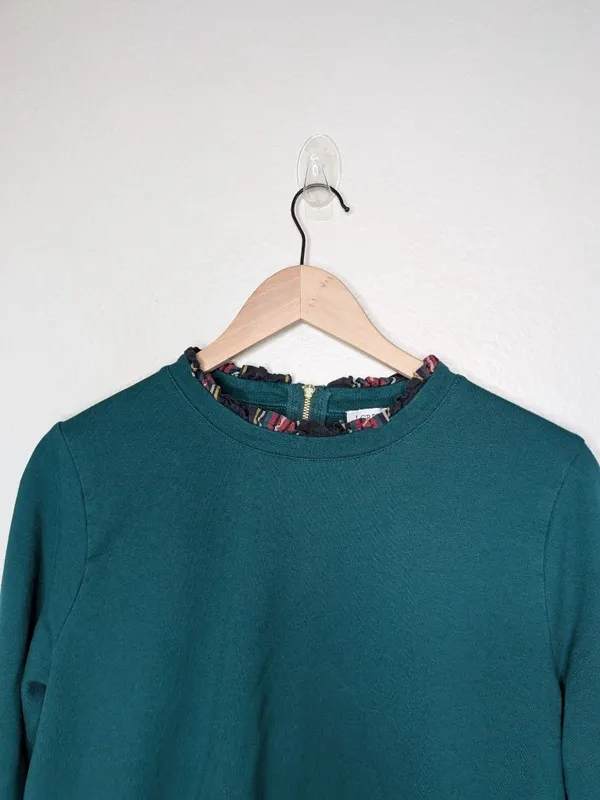 J. Crew Tartan ruffle-collar pullover Hunter Green Long Sleeve Knitwear Medium - Image 2