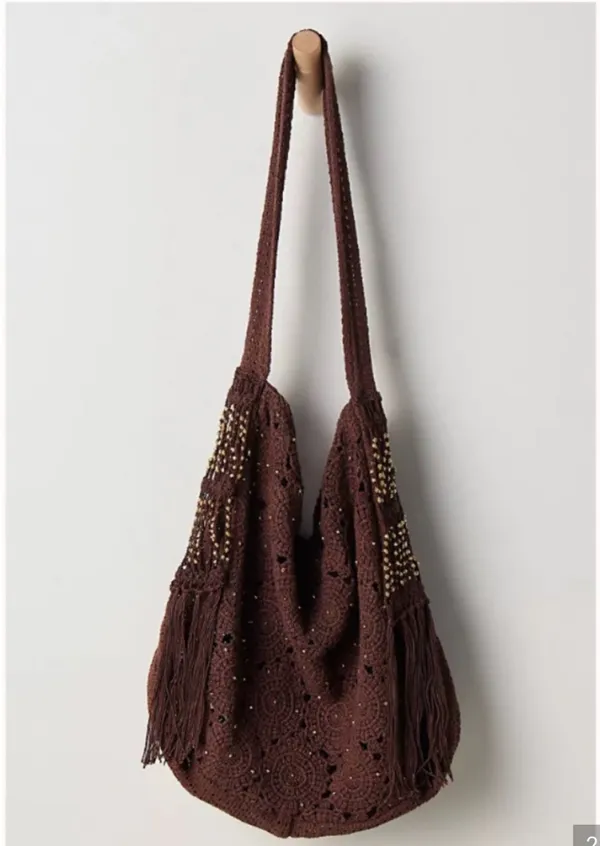 Free People Sunrise To Sunset Crochet Tote in Brown Pattern NWT $98R - Image 2