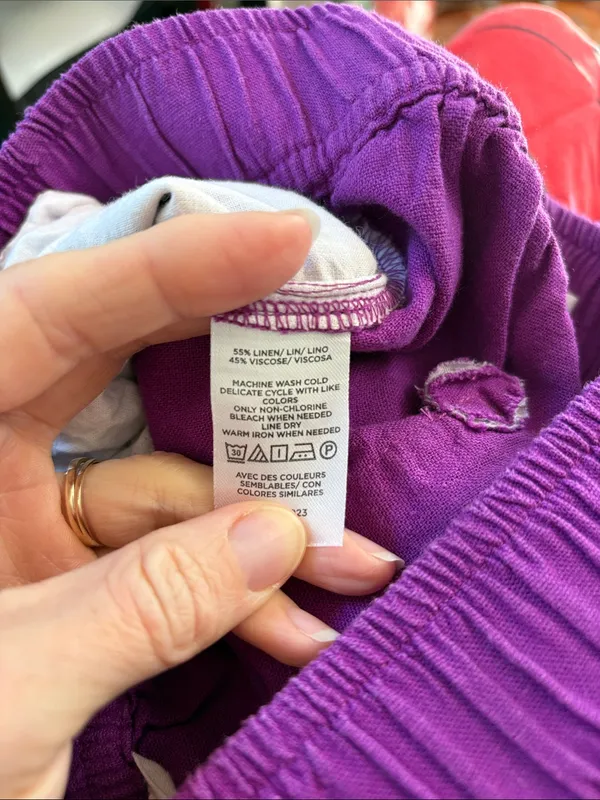 LOFT Bright Purple Elastic Waist Linen Blend Joggers Button Front XS - Image 7