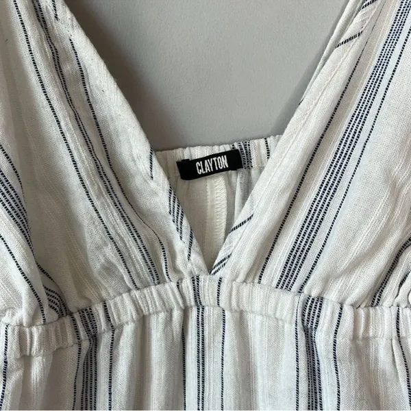 Clayton Gauzy Revolve White Blue Stripe Coastal Harmony Dress - Image 4