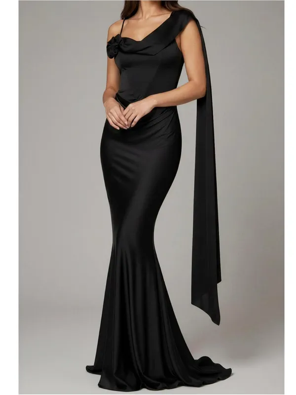 LEAU Celine Corset Drape Satin Gown, Black,Small - Image 2