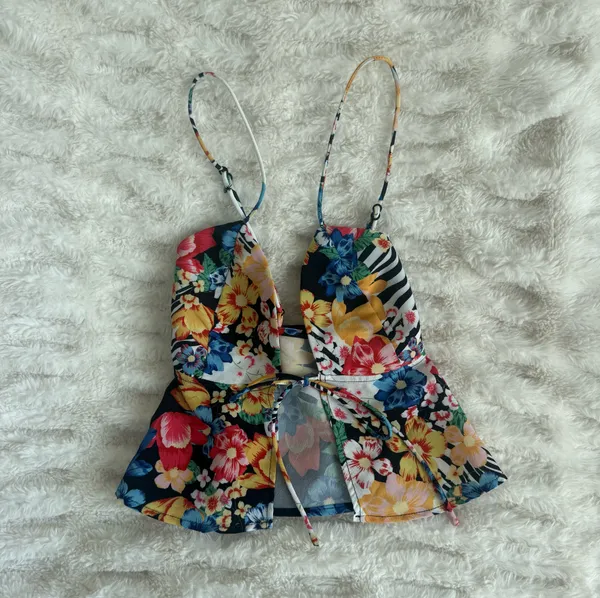 superdown Floral Tie-Front Spaghetti-Strap Cami - White Multi - Image 2