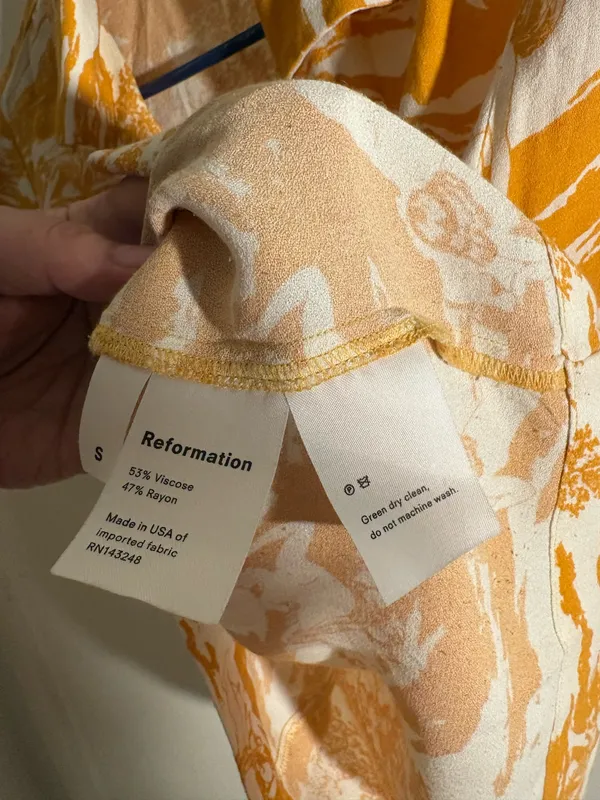 Reformation Yellow Cuban Print Collared Shirt - Image 5