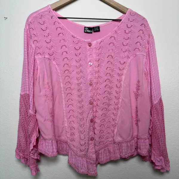 VTG 90s Women Indie Fairy‎ Embroidered Crochet Top XL Pink Flare Western Boho - Image 2