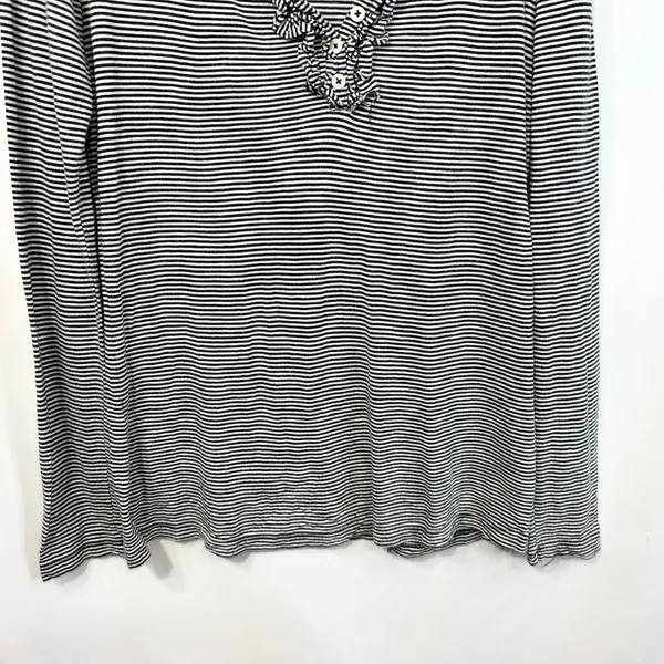 Old Navy Large Top Tall‎ Black White Striped Ruffle Henley Long Sleeve Y2K 1194 - Image 4