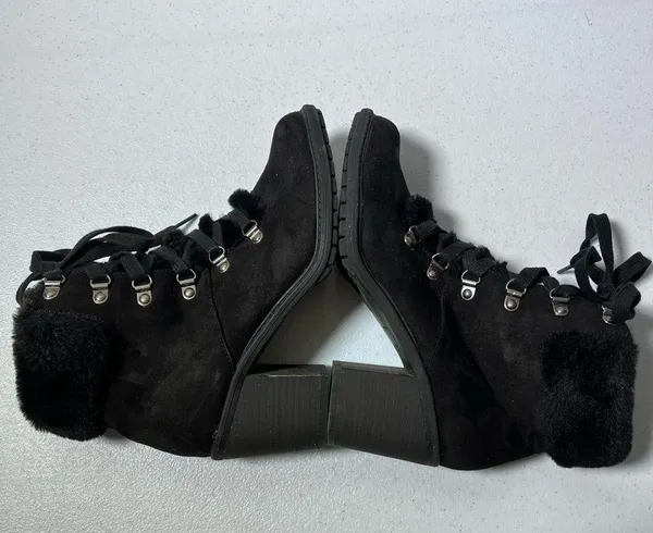 A New Day Larina Black Faux Fur Heeled Ankle Boots - Image 9