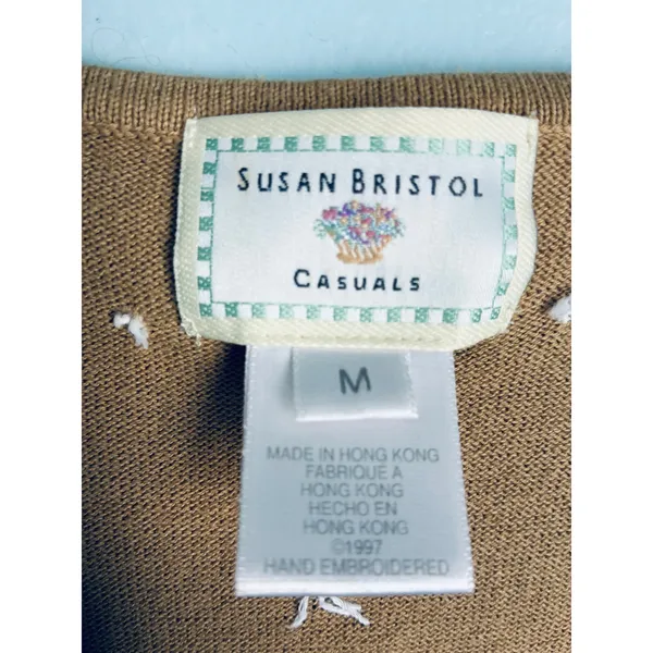 Vintage 90s Hand Embroidered Sweater Vest Susan Bristol Casuals Med Cottagecore - Image 3