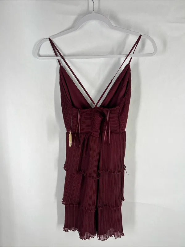 NWT Altar’d State Burgundy Pleated Tiered Mini Dress Size S - Image 12