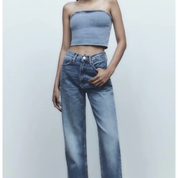 Zara Jeans Size 2 Wide Straight Leg Long High Rise Raw Hem Rigid Denim Cotton - Image 6