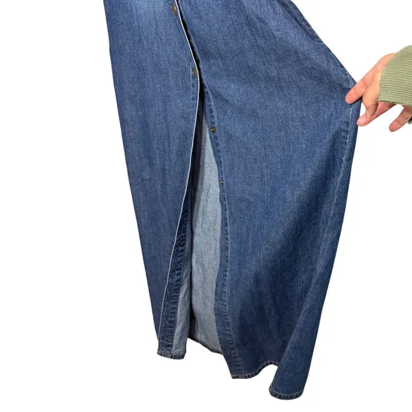 Moda International Denim Maxi Dress Womens Small Blue Button Front Long Sleeve - Image 3