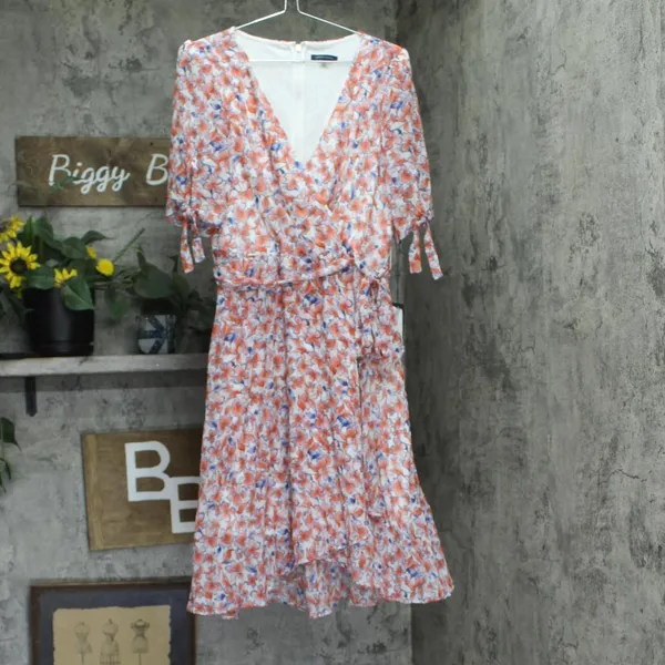 NWT Tommy Hilfiger Sleeve Surplice Midi Dress Ivory Off White / Grenadine Red 12 - Image 3