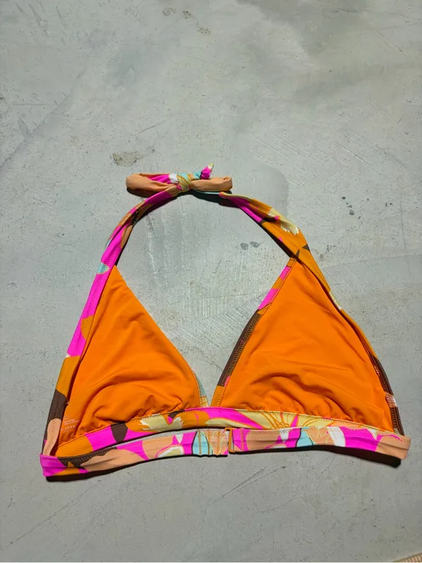 aerie Floral Halter Bikini Top in Pink, Orange & Brown XL - Image 3