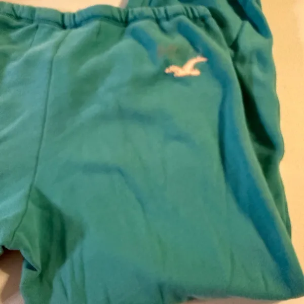 RARE VTG Y2K Hollister Capri Teal Large Cuffed Pants Blue Logo Women’s Blue - Image 6