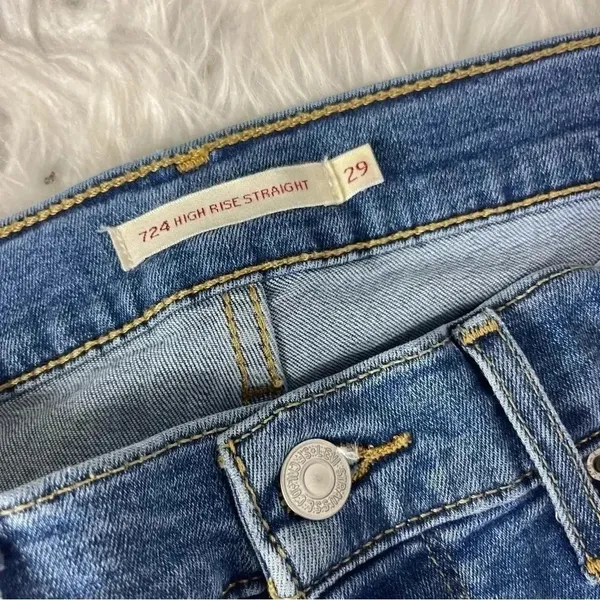 Levi's 724 High Rise Straight Leg Distressed Jeans Size 29 / 8 Busted Knee Denim - Image 2