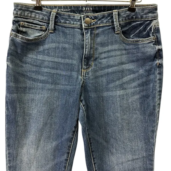 Ana Straight Leg Raw Hem Mid Rise Medium Wash Blue Jeans Womens 12 - Image 5