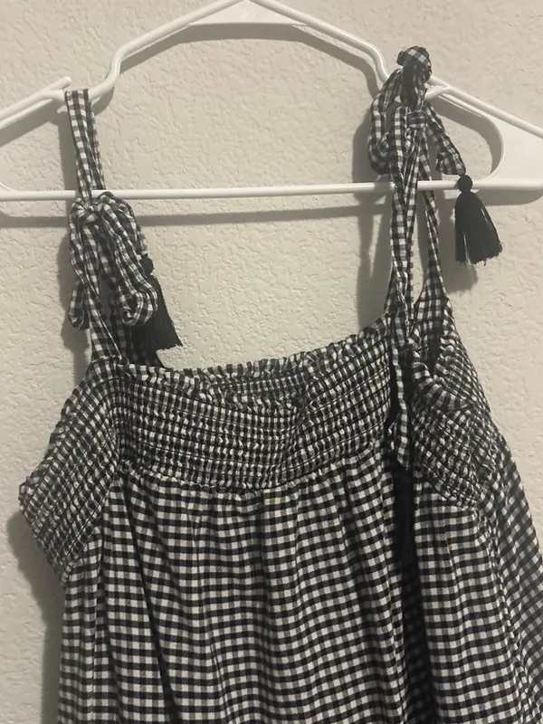 Old Navy Black and White Gingham Tie-Shoulder Sundress - Image 2