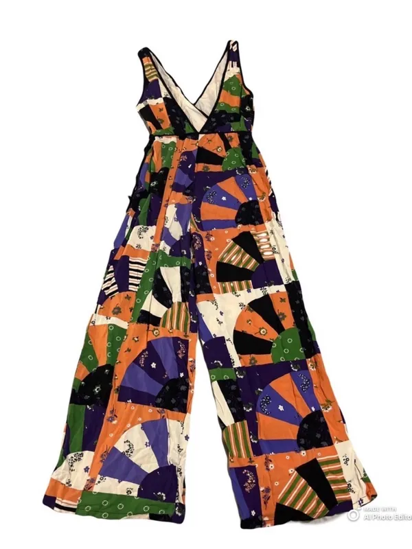 Urban Outfitters Patchwork Boho Surplice Wide Leg Jumpsuit Sz 6 Festival - Image 5