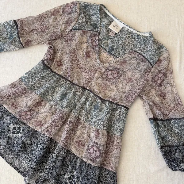 Knox Rose Patchwork‎ Paisley Boho Peplum Blouse XS Cottagecore Top - Image 4