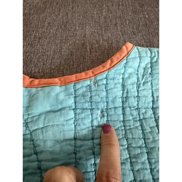 Handmade Women's Quilt Crewneck Light Blue With Coral Trim Sz M Cottage Core - Image 8