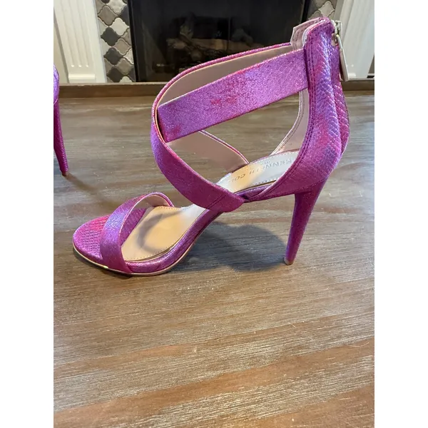 Kenneth Cole‎ Brooke Cross Metallic Purple Snake Heels 6.5 | Strappy Stiletto - Image 3
