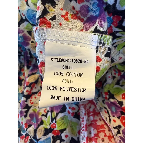 MELLODAY Whimsi boho cottage Mixed Puff‎ Sleeve Mini Dress Multi dainty floral blue M Red - Image 6