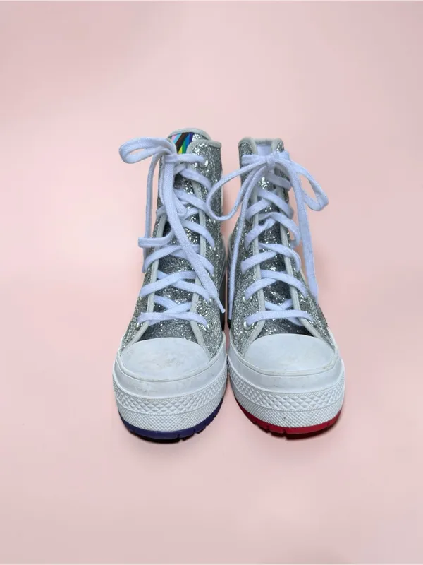 Converse Chuck 70 De Luxe Heel Disco Glam Silver Glitter Pride Chunky women sz 5 - Image 2
