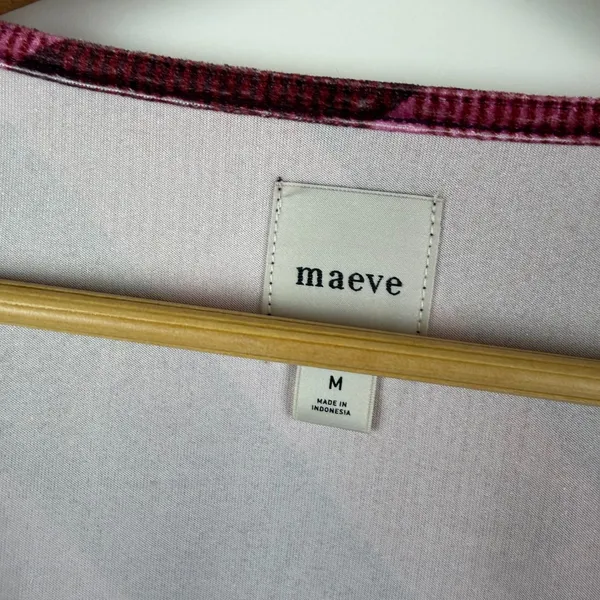 Maeve Anthropologie Pink Plaid Velvet Babydoll Top Medium‎ Coquette Academia - Image 6