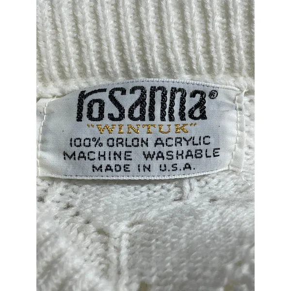Rosanna Women's White Argyle Knit Long Sleeve Button Down Cardigan Sweater Top M - Image 5