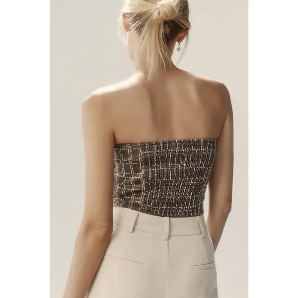 Anthropologie Maeve Strapless Corset Top Olive‎ Green Metallic Sweetheart Medium - Image 2