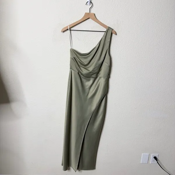 BHLDN Anthropologie Dylan One Shoulder Satin‎ Side Slit Gown Miss Womens Size 10 - Image 3
