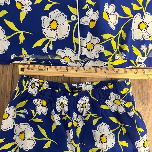 Kate Spade Sunshine Floral Pajama Set XS Blue White Button Up Long Sleeve PJ Set - Image 8