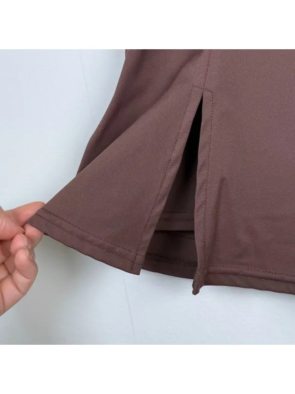 Mocha Brown Golf Skort Small Stretchy Mini Tennis Skirt Slit Athleisure Preppy - Image 2