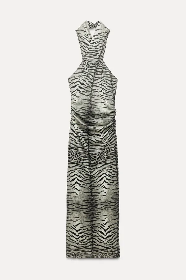 Zara Dress maxi halter mesh bodycon zebra animal print evening date party - Image 10