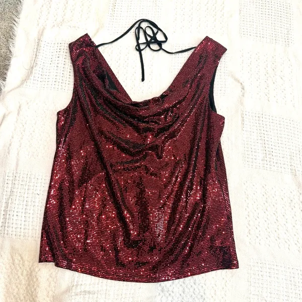 New York & Co large cowl neck low back sequin top TB2 3652 - Image 8