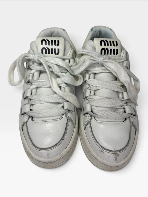 Miu Miu White Leather Logo Low Top Sneakers Made in Italy SIZE 35.5 - Image 7