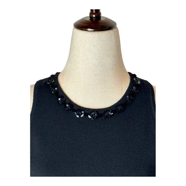 Saks Fifth Avenue Sweater Women Small Petite Black Wool Beaded Neck Tank Gothic - Image 3