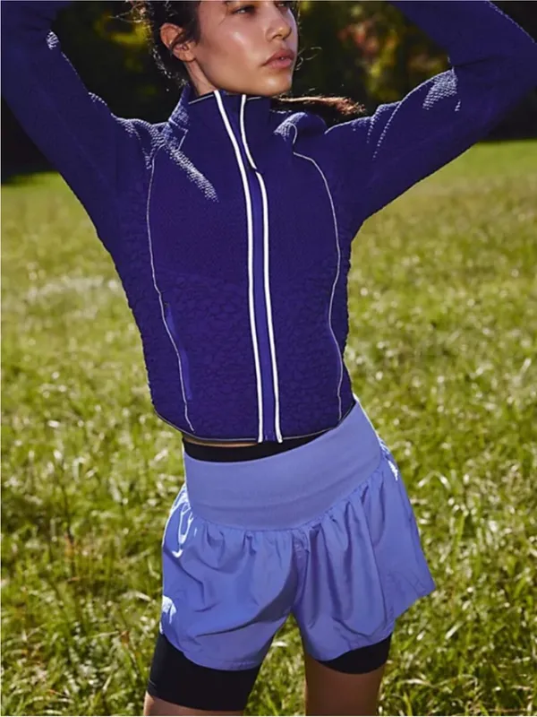 NEW! Free People FP Movement L CARPE DIEM Blueberry Athletic Shorts Periwinkle - Image 12