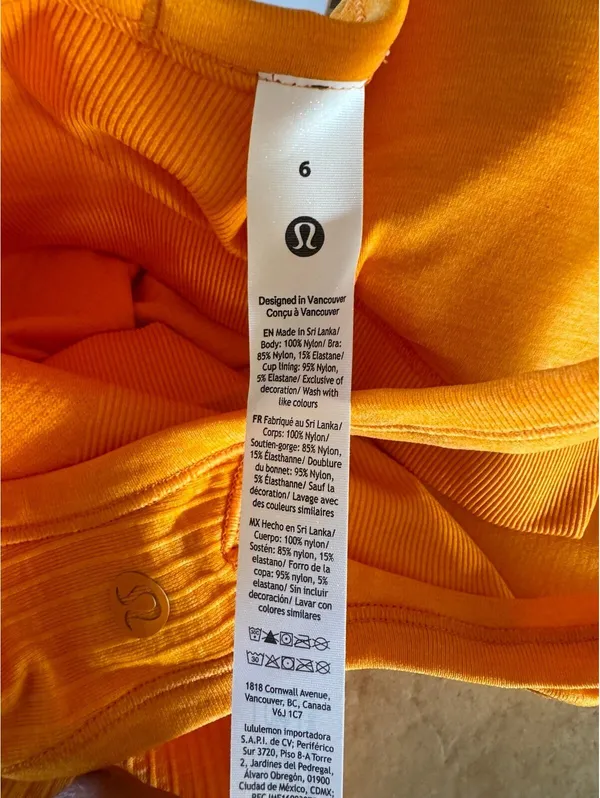 Lululemon Ebb To Street Tank Padded Citrus Sizzle Tone Size 6 NWT - Image 5