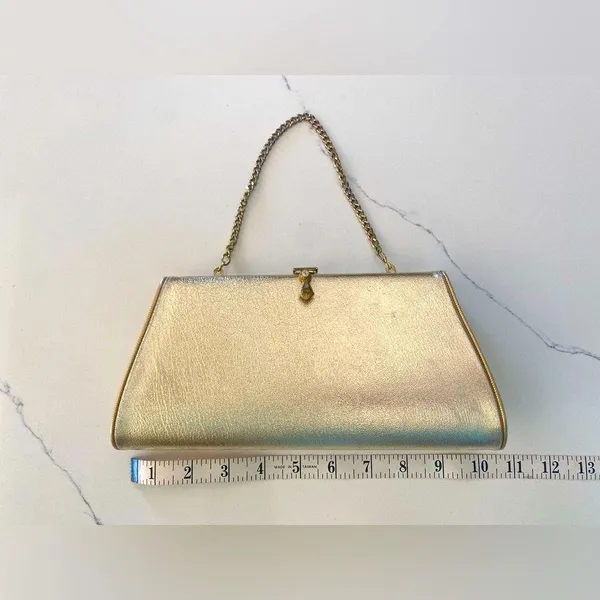 Vintage Metallic Gold Evening / Special Occasion Clutch Purse Handbag Wristlet - Image 6